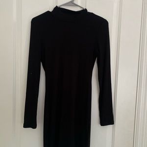 Black ribbed long sleeve mini dress